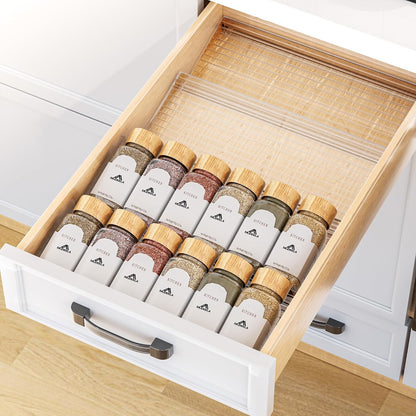 MUDEELA Clear Spice Drawer Organizer, 4 Tier- 2 Set (8 Packs) Spice Rack for Drawer, Expandable From 11" to 22" Kitchen Seasoning Organizers and Storage for Drawer (Jars not included)