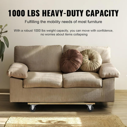 VEVOR Furniture Dolly, 4 Pack 6-Inch Steel Tri-Dolly with 360° PP Swivel Wheels and Non-Slip Cap, 3 Wheels Furniture Lift Mover Tool Set for Moving Heavy Furniture Refrigerator Sofa