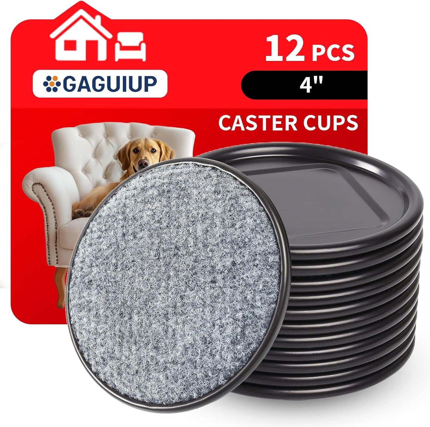 1 5/8" Round Carpet Bottom Furniture Caster Cups Furniture Coasters 24 Pack | Reusable Furniture Pads for Hardwood Floors, Carpet Sliders Floors Protectors to Tile or Laminate from Scratches, Brown/Gray