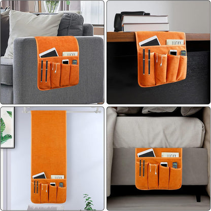 Remote Control Holders for Armchairs, Couch Caddy, Featuring Non-Slip Bases | 5 Pockets Bedside Storage Pocket for TV Remote Holder, Phone Tablet Kindle, Magazines, Gifts for Seniors (Beige, 35"X12.4")