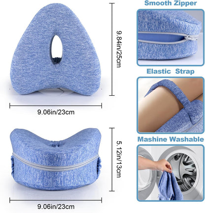 Knee Pillow for Side Sleepers, Leg Pillow for Sleeping, Knee Pillow with Strap, Alignment Pillow Between Legs, Suitable for Relieving Leg, Back & Knee Pain, Machine Washable (Blue)