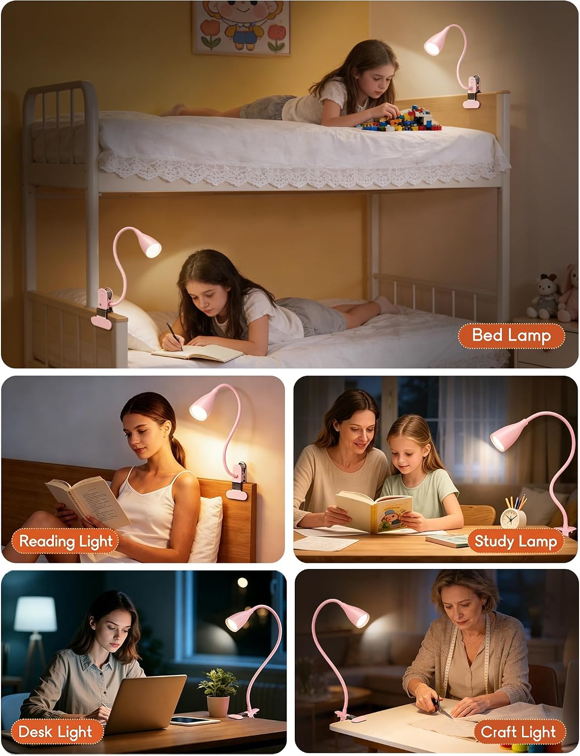 Reading Light for Book in Bed,Clip on Light Reading Lamp with Adapter Black