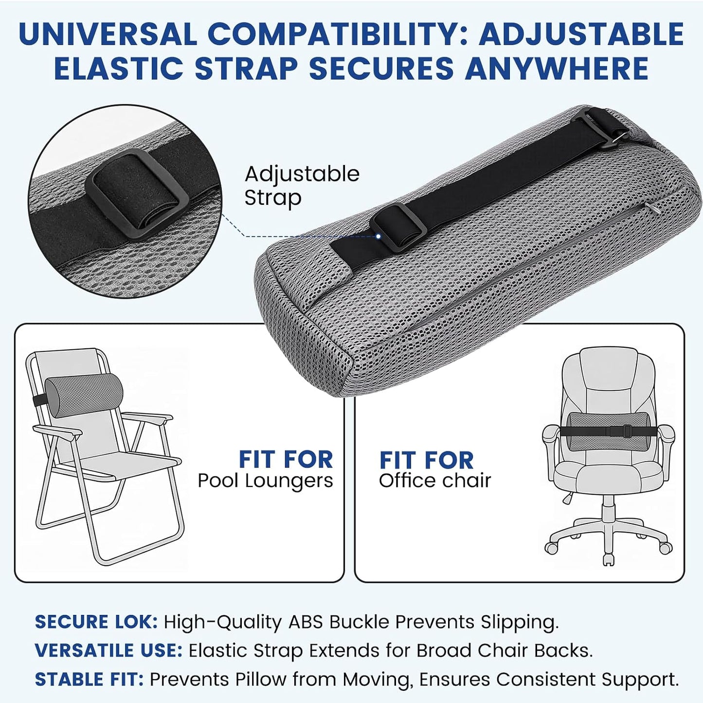 Headrest Pillow for Lounge Chair & Spa-Breathable 3D Mesh Quick-Dry Neck Support Bolster with Elastic Band for Beach, Poolside, Bath Tub, and Office Chair (1 PC Spa Pillow)