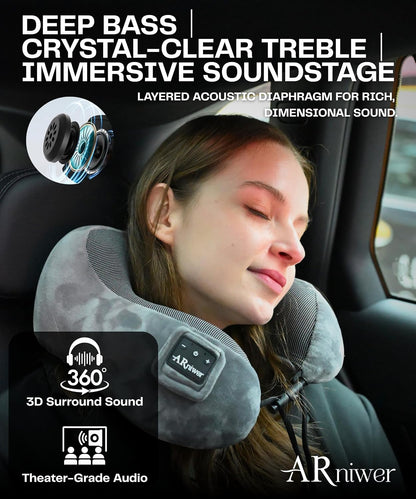 Bluetooth Music Semicircular Neck Pillow Wireless Bluetooth Speaker Suitable Airplane,Bus,Train,Car,Office,and Outdoor Camping for Sleeping, Resting The Best Travel Essentials. (Black)
