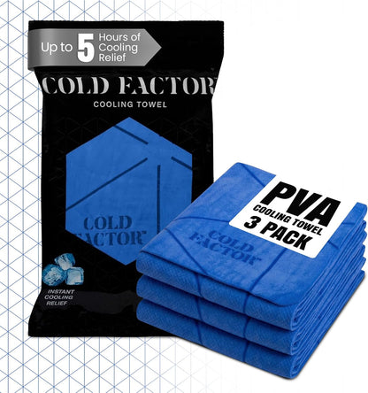 COLD FACTOR Instant PVA Cooling Towels, Cooling Neck Wraps, Blue, 3 Pack