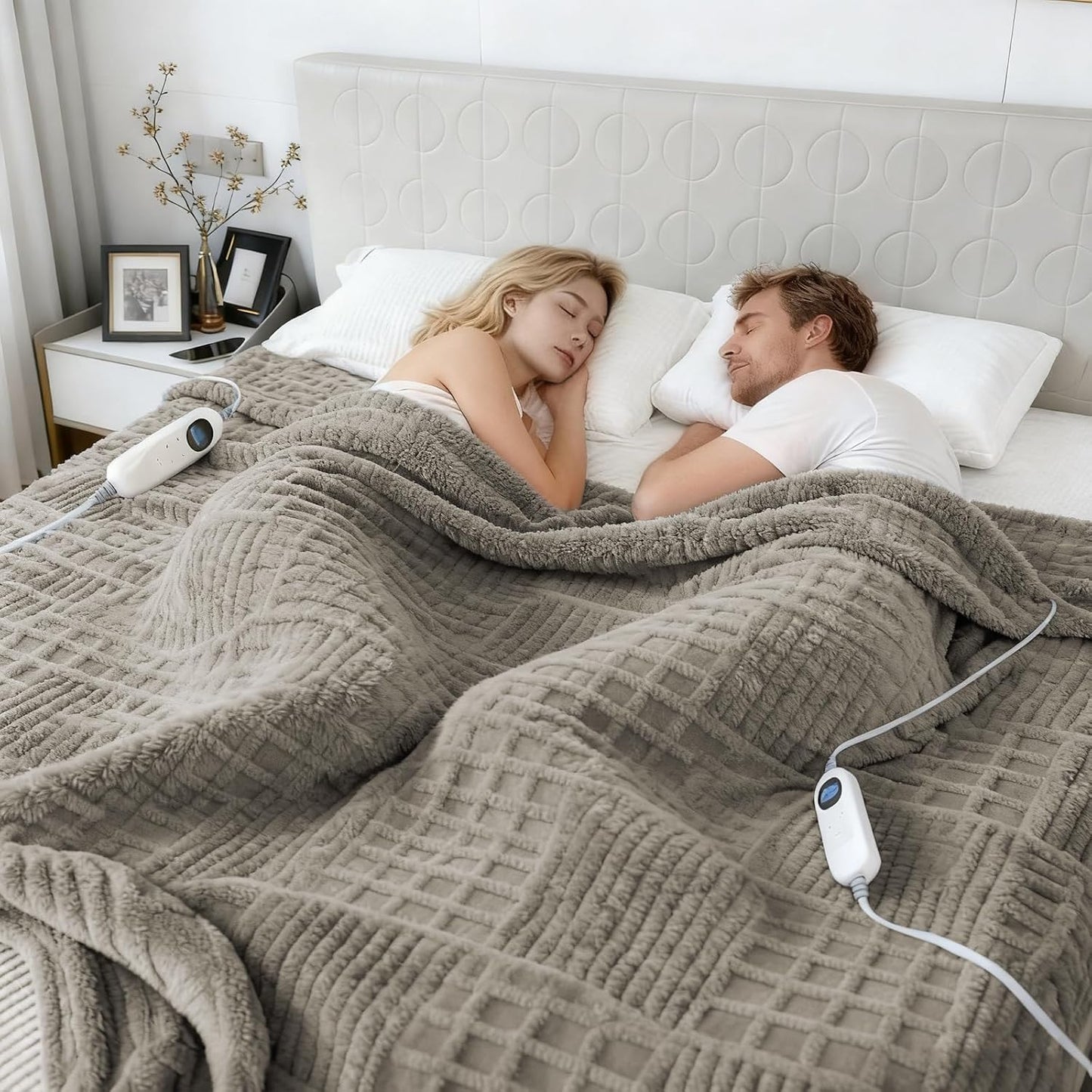 Heated Blanket Electric Throw, 50"X60" Heating Blanket Waffle with 12 Heat Levels, Fast Heating Blanket with 1-12H Timer, Overheat Protection with ETL & FCC for Bed Home Office Sofa (Light Gray）