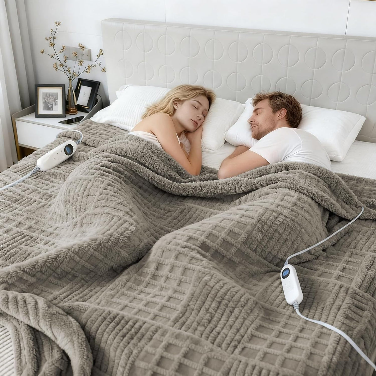 Heated Blanket Electric Throw, 50"X60" Heating Blanket Waffle with 12 Heat Levels, Fast Heating Blanket with 1-12H Timer, Overheat Protection with ETL & FCC for Bed Home Office Sofa (Light Gray）