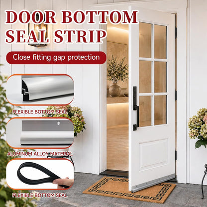 2 Pack Door Draft Stopper, Cuttable Weather Stripping Door Seal 36” Length, Strong Adhesive Aluminum Door Sweep for Exterior and Interior Doors (Silver)