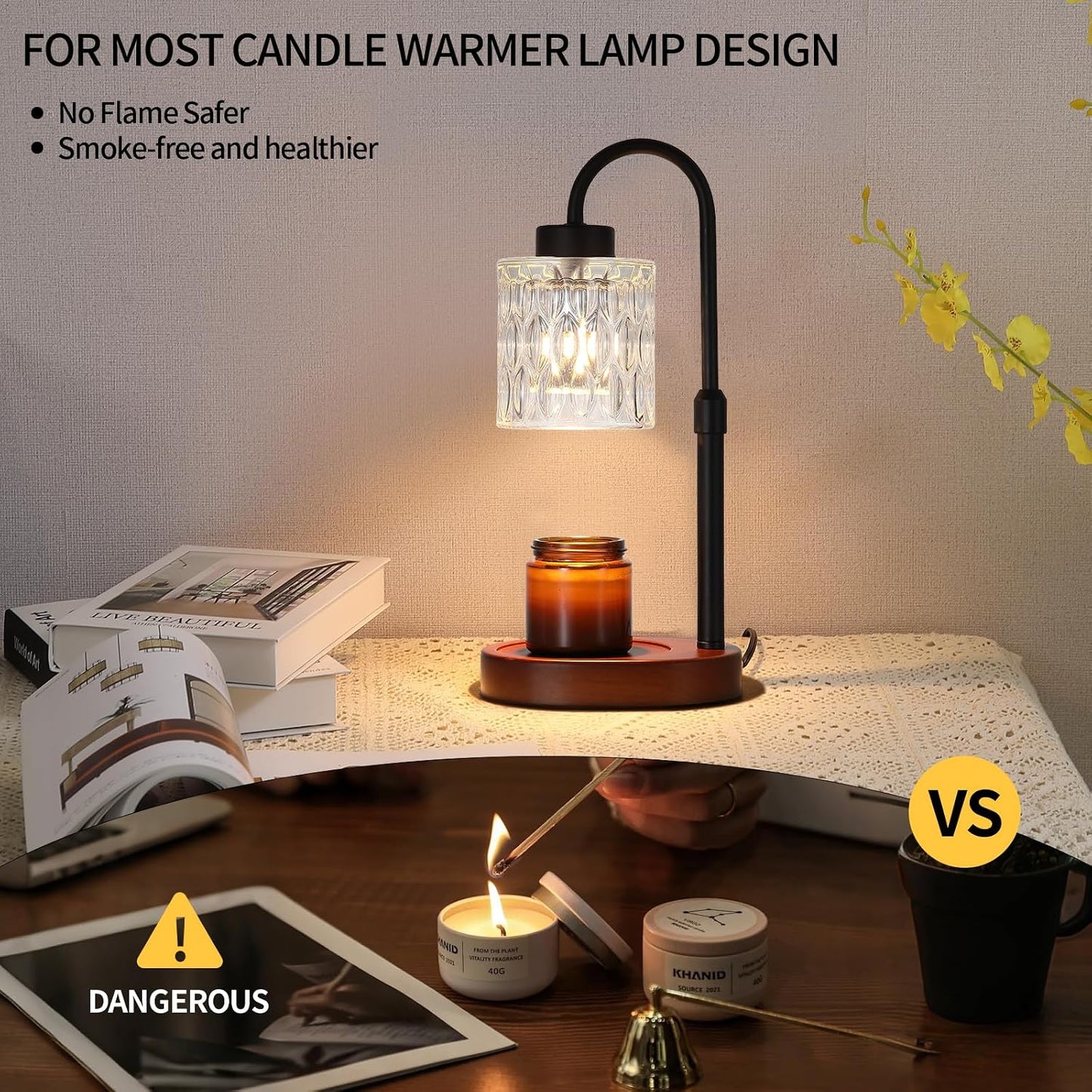 Candle Warmer Lamp with Timer and Dimmer,Electric Gold Light Gifts for Women Melt Wax Warmer Lamp with 2 Bulbs for Candle Jars House Warming New Home Decor Bedroom