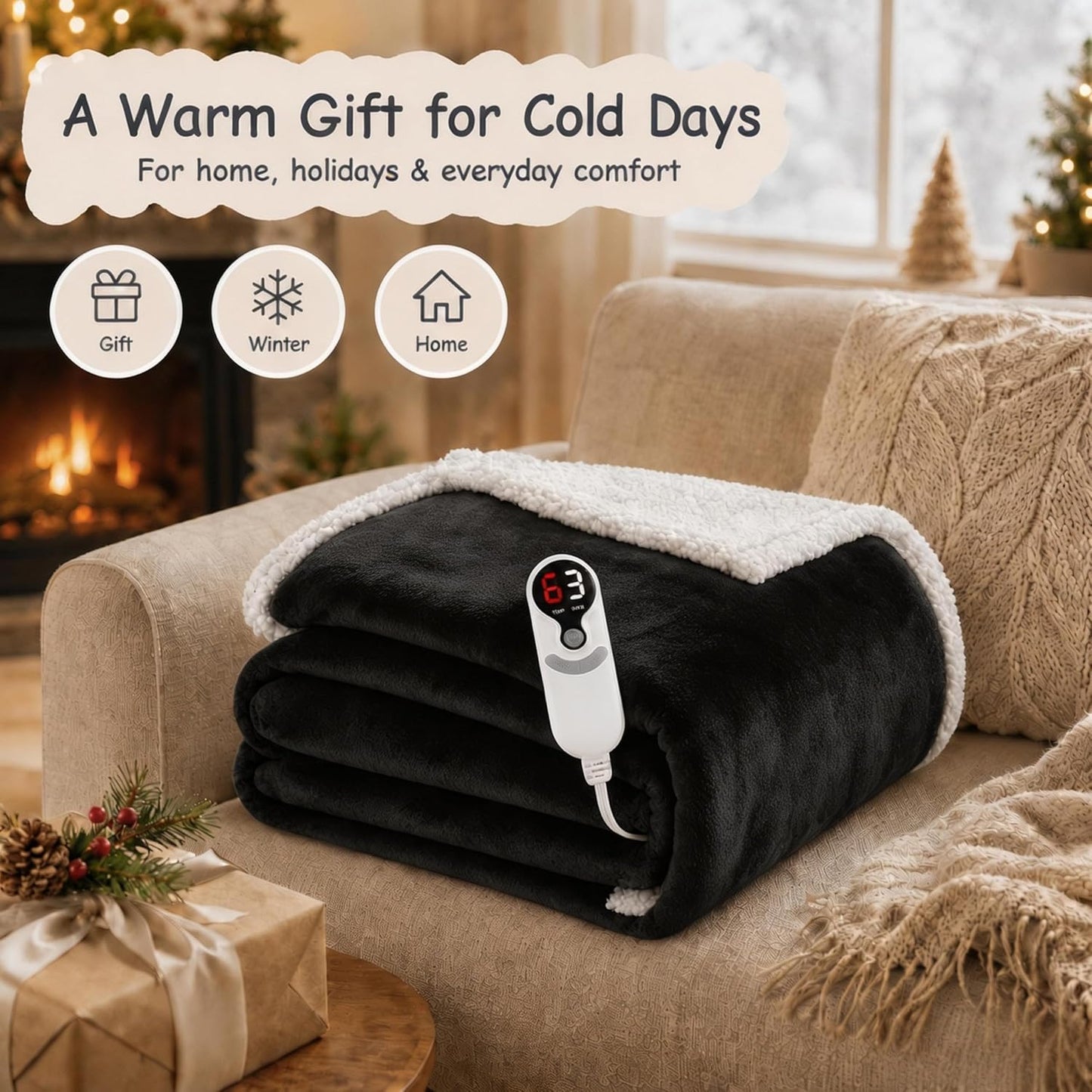 Soypipo Electric Heated Throw Blanket 50"x60", Faux Fur Plush with 4 Heat Settings & 2/4/8/10H Auto Shut-Off, Overheat Protection, Machine Washable, for Office & Chair, Dark Grey