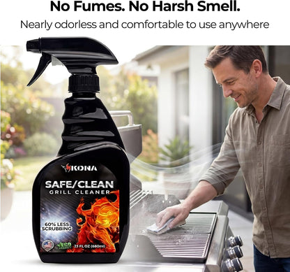 Kona Safe/Clean Grill Cleaner Spray, 23 oz - Heavy-Duty No-Drip Gel | heavy-duty no-drip gel formula, BBQ grate degreaser, 23 oz spray bottle