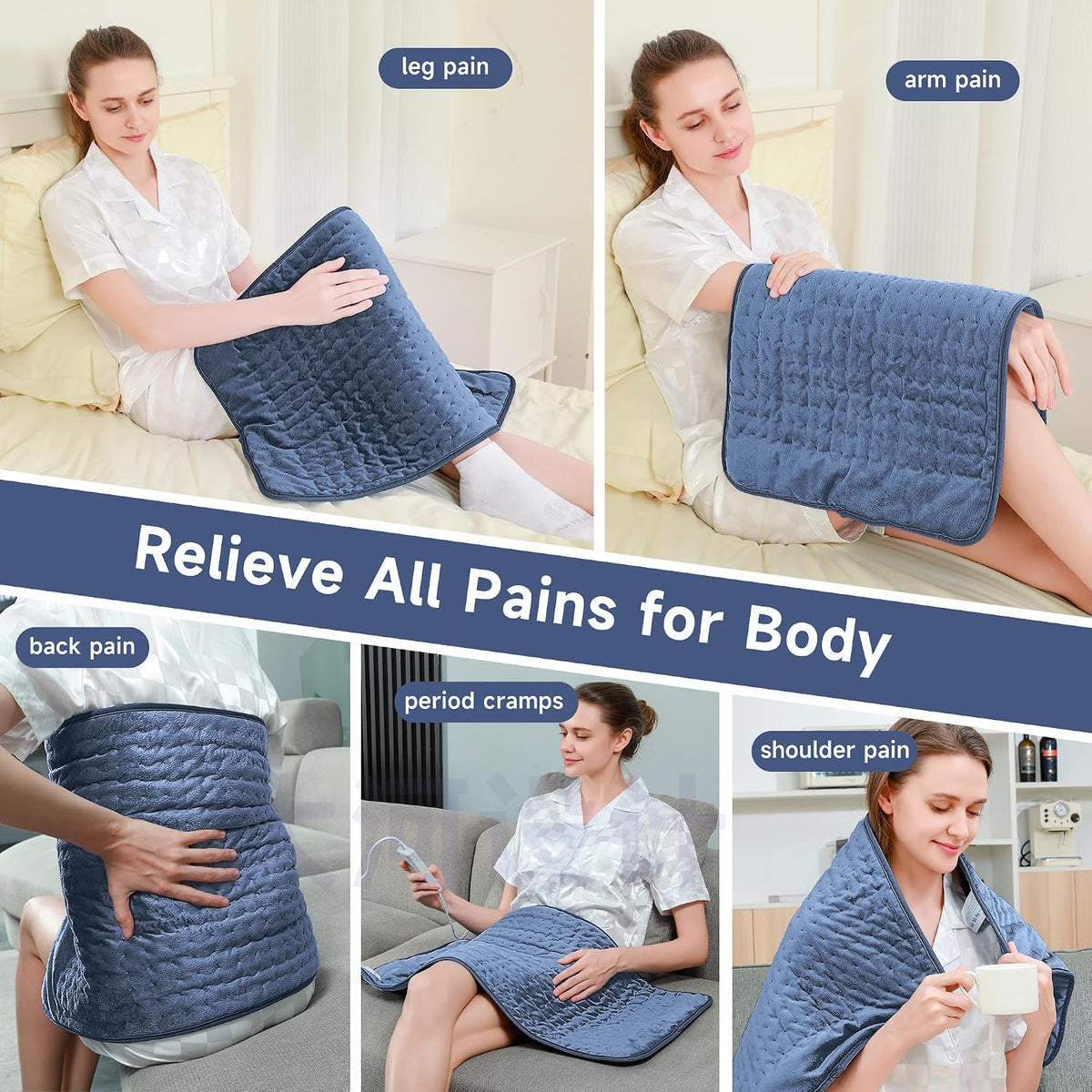 NBKLS Heating Pads for Back Neck Shoulder Pain, Electric Heating Pad Auto Shut Off, Fast Heat, Large Heating Pad Christmas Gift for Women Men, Birthday Gifts for Mom Dad (Blue)