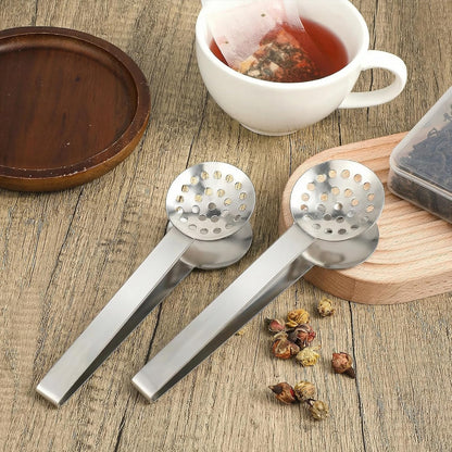2 Pcs Tea Tongs, Tea Bag Squeezer, Teabag Filter, Dispenser Accessories for Teas Drinkers, Stainless Steel Round Strainer Gripper Picker