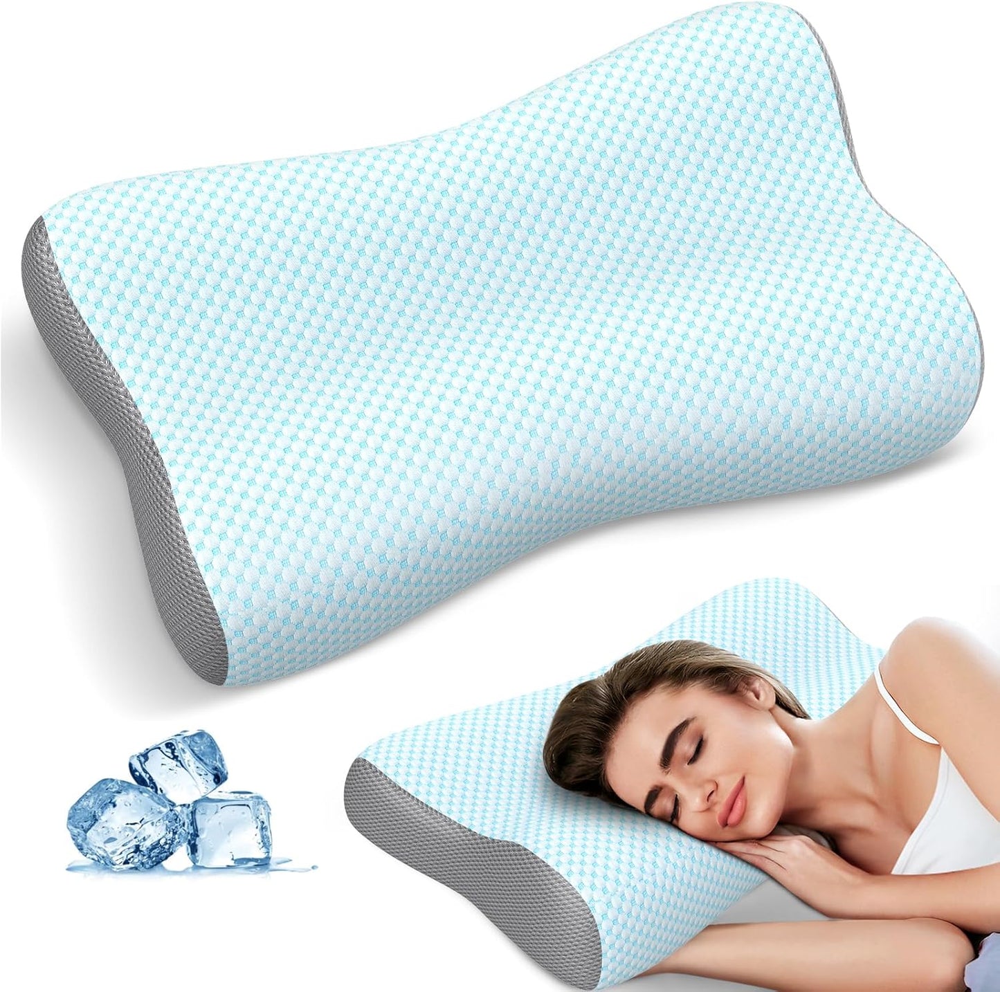 Polovo Cervical Neck Pillow for Pain Relief - Ergonomic Side Sleeper Pillow for Deep Sleep, Contour Memory Foam Pillows for Sleeping Bed Pillow for Side Back Stomach Sleepers(Grey)