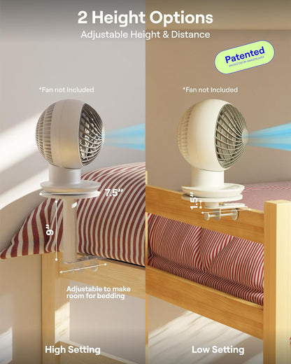 Smallish FanShelfie Adjustable Fan Holder for Dorm Room - White