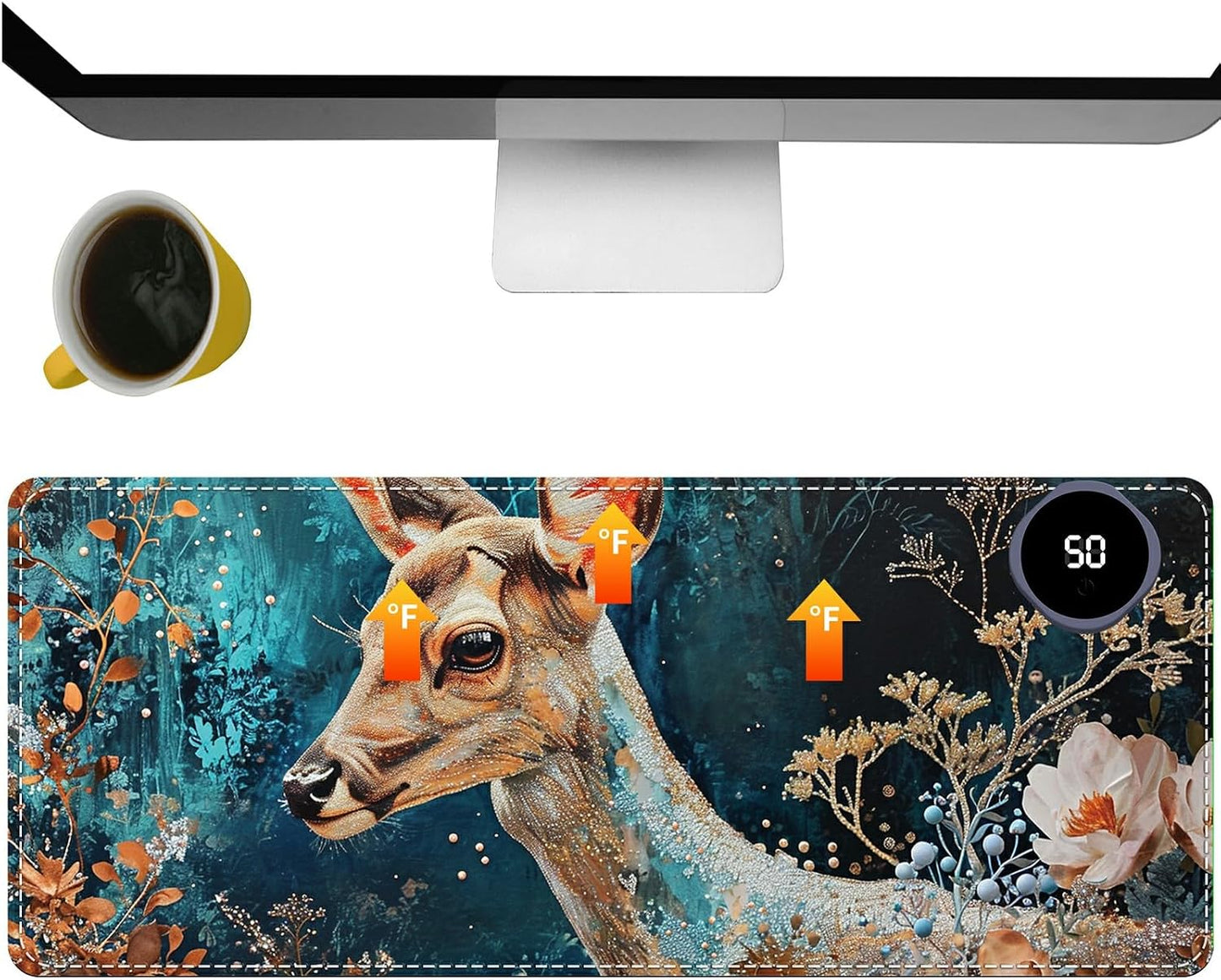 Heated Desk Pad Heated Large Mouse Pad, Electric Quickly Warm Desk Mat with 3 Levels Heating 3 Hours Auto Shut-Off, 31.5" x 13" Warm Gaming Mousepad Hand Foot Warmer, Baby Elephant