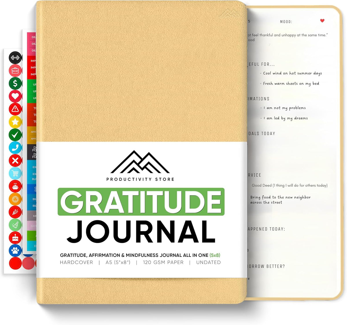Gratitude & Self-Care Journal - Guided Mindfulness & Mental Health Journal All-in-One with Prompts for Self Discovery - Daily Journal for Men & Women (A5, Black) - PRODUCTIVITY STORE