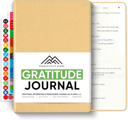 Gratitude & Self-Care Journal - Guided Mindfulness & Mental Health Journal All-in-One with Prompts for Self Discovery - Daily Journal for Men & Women (A5, Black) - PRODUCTIVITY STORE
