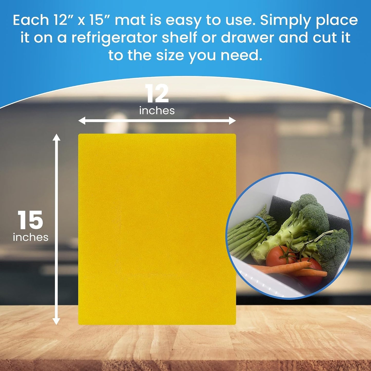 Bluapple FreshMats - Refrigerator Bin Liners, Fridge Drawer Mats - Keeps Produce Fresh Longer, Prevents Bruising, Promotes Air Circulation - BPA-Free Polyurethane Foam - (4-Piece Set, 12"x15", Green)