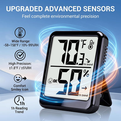 Room Thermometer Indoor Hygrometer Digital Humidity Meter | Accurate Sensor, Fast Refresh, Big Digits, Easy to View, ℉/℃, w/ AAA Battery, Compact for Home, Office, Pet, Plant