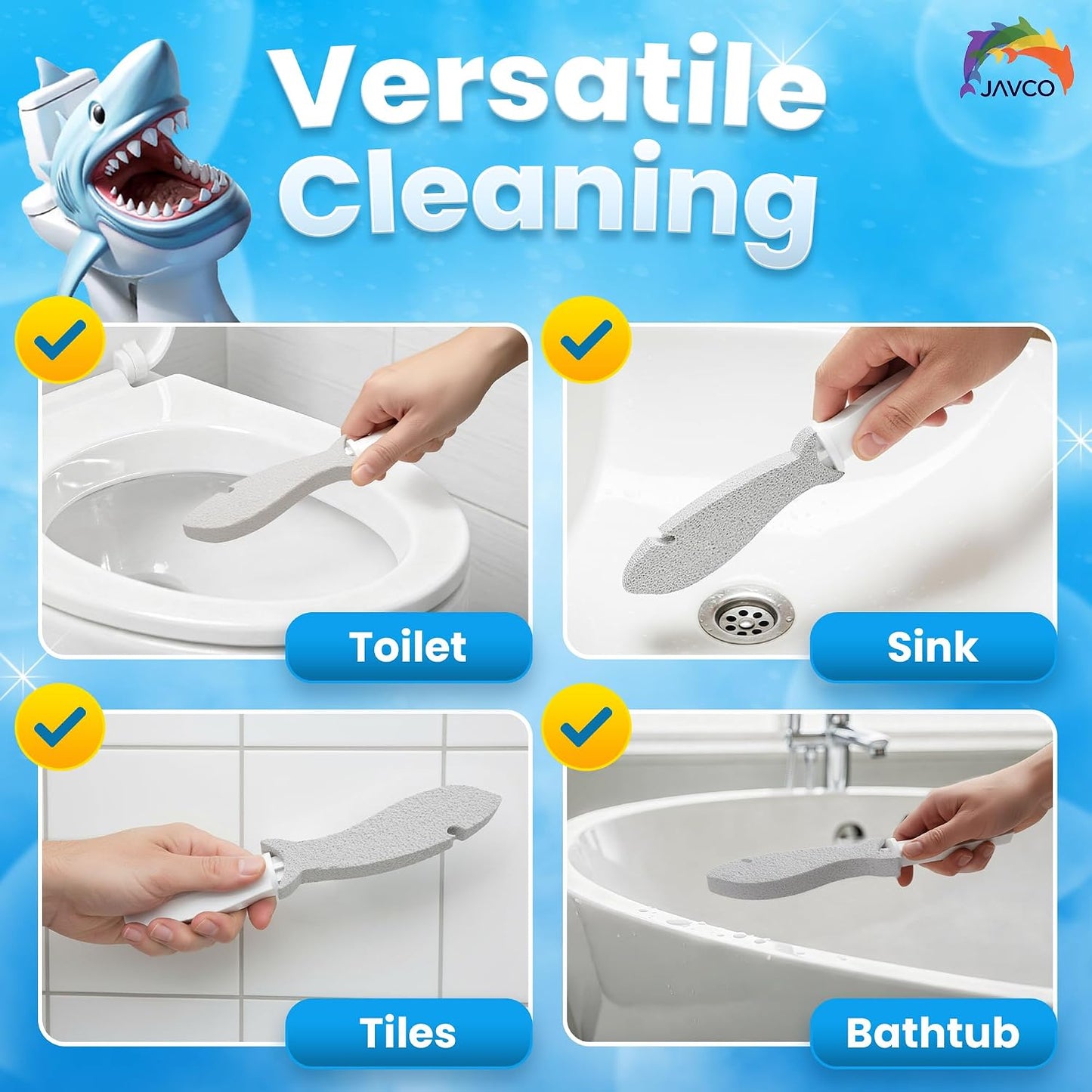 JAVCO Pumice Stone for Cleaning with Handle (4 Pack) – Scrubbing Stone for Porcelain, Ceramic and Tile, Pumiceshark for Toilet Cleaning (4, value pack)