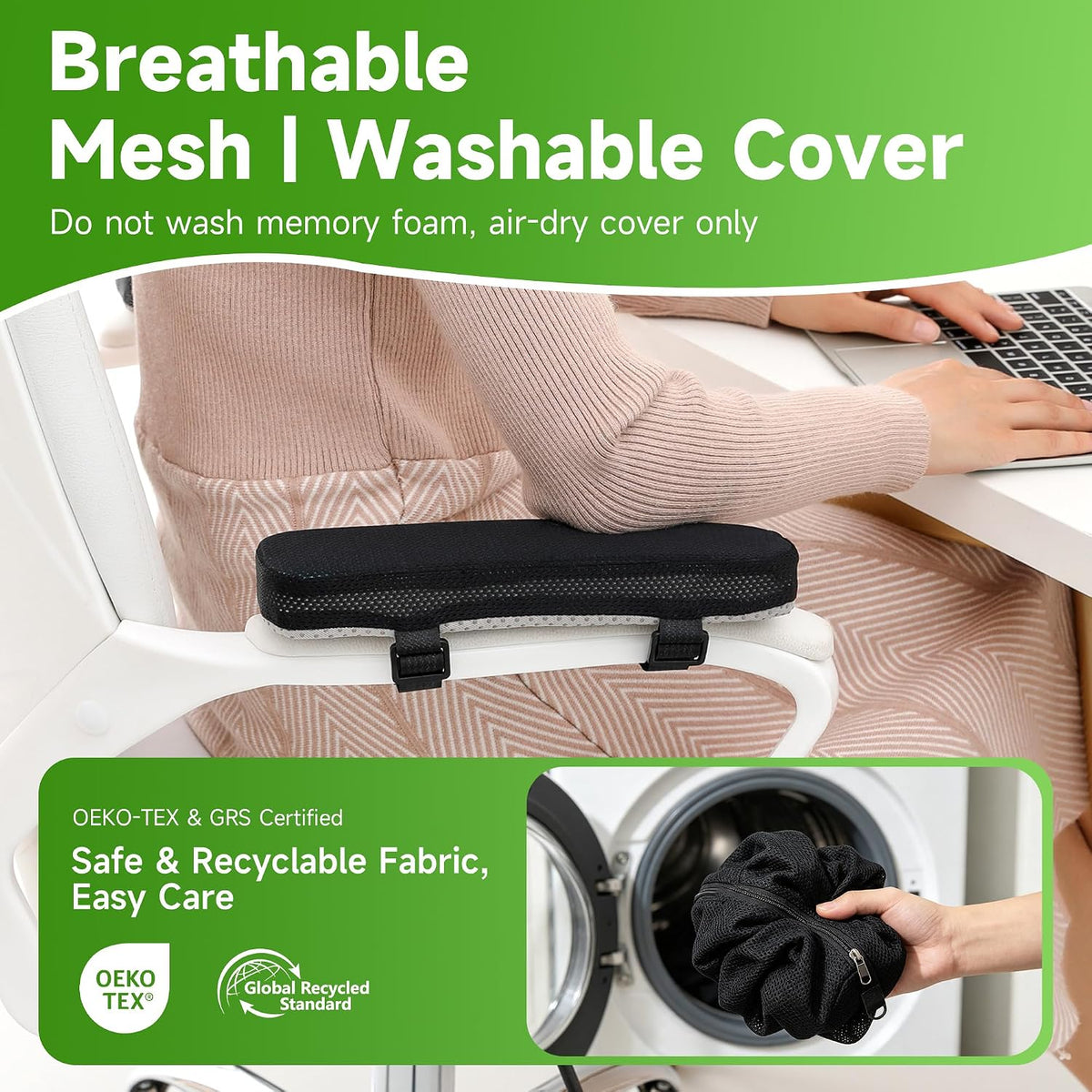 LargeLeaf Chair Armrest Cooling Gel Cushions Elbow Pillow Pressure Relief Office Chair Gaming Chair armrest with Memory Foam armrest Pads 2-Piece Set of Chair