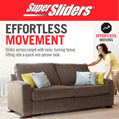 Super Sliders 5-3/4" x 9-1/2" XL Oval Reusable Furniture Sliders for Carpet, Anti-Slip Protective Furniture Moving Pads for Beds, Sofas, Dressers, Set of 4, Brown
