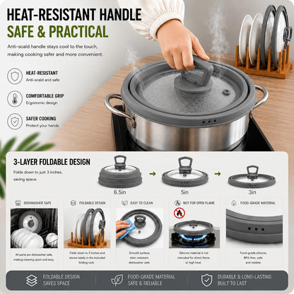 Collapsible Microwave Splatter Cover, Vented Glass Silicone Lid with Heat resistant Handle, Fit Plates Bowls Pots, Safe for Microwave Convection Oven Steamer Dishwasher（grey 11.8in）