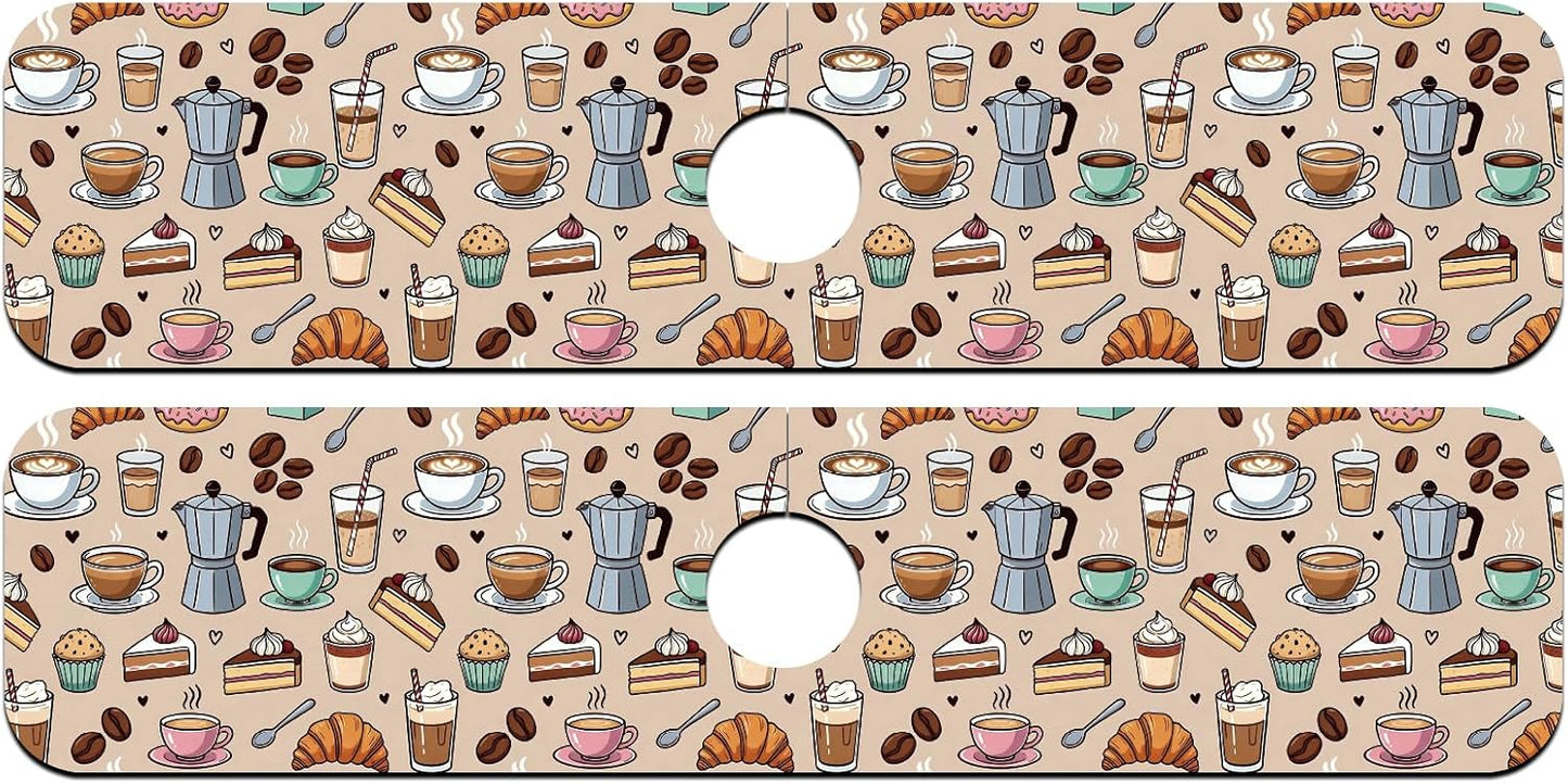 2 Pcs Kitchen Sink Splash Guard Faucet Mat Wood Grain Pattern Faucet Mat for Sinks Natural Wood Color Absorbing Drying Mats for Kitchen Bathroom, 23.6x5.5inch