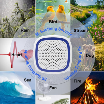 White Noise Machine,Wireless Connect Sound Machine with 36 Soothing Sounds, Sleep Machine for Adults Baby Kids，Memory Function,3 Timers,15 Volume Levels for Home, Office, Travel. (White-Blue, Small)
