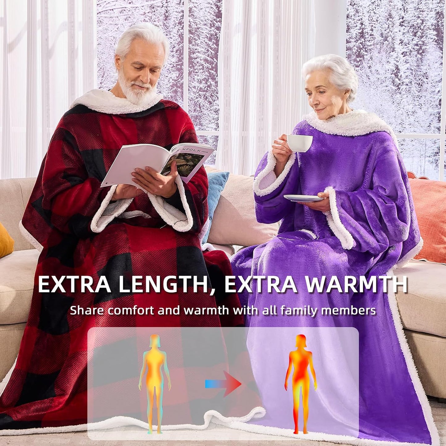IFNOW Sherpa Wearable Blanket with Sleeves, Oversized Snuggle Robe, Purple | 430GSM Thick, 55x69", Big Pocket, TV Blanket,Fall Winter Dorm Essentials or Office, Christmas Birthday Gifts for Women Men
