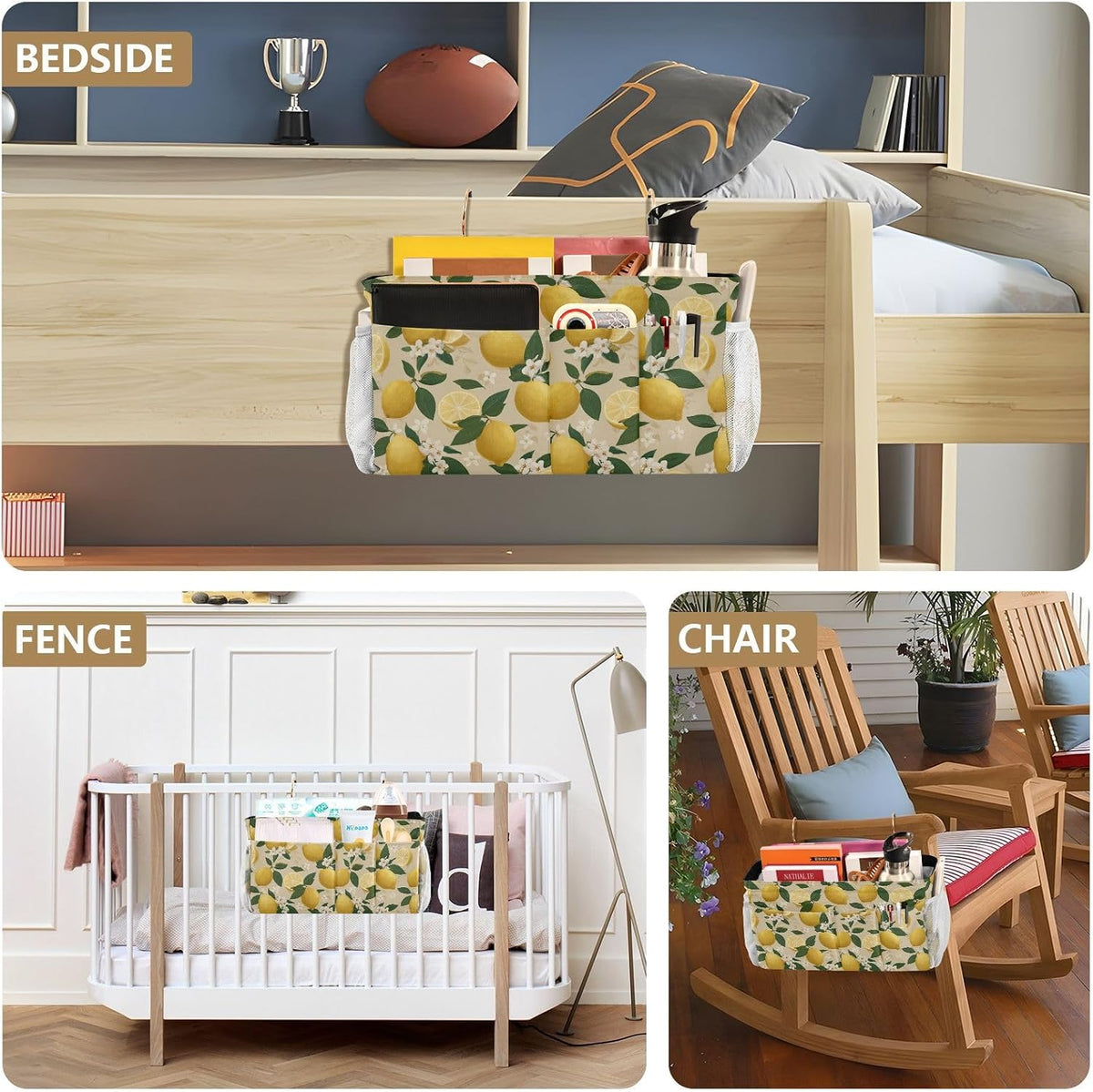 Bedside Caddy Hanging Bunk Bed Caddy Bed Organizer Hanging Pocket with 2 Hooks Bedside Storage Organizer Pocket Bag Holder Checkered Light Green - Colors B