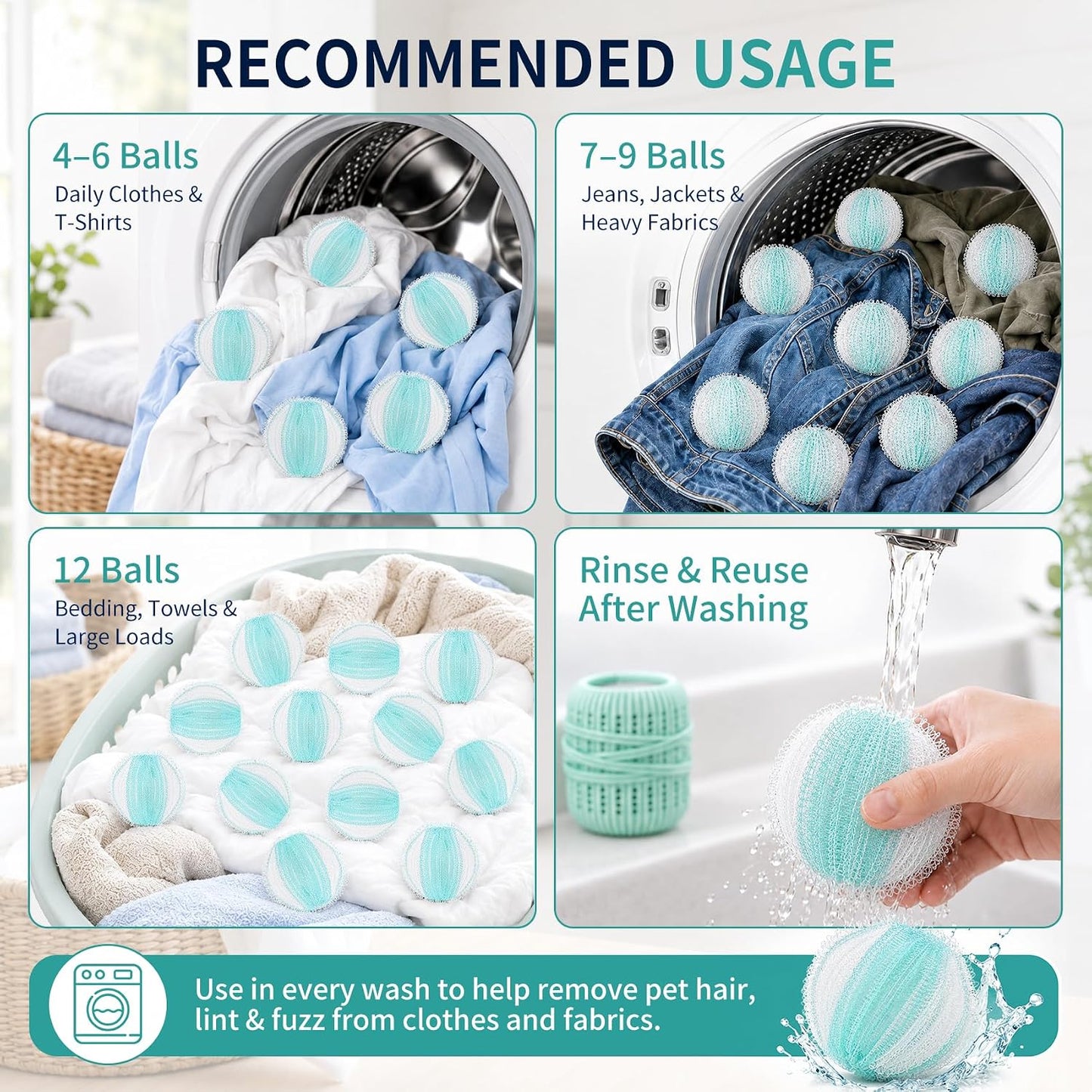 16PCS Pet Hair Remover and Laundry Ball Set, Reusable Dog Hair Remover for Laundry, Lint Catcher Laundry Ball in Washing Machine, Pet Hair Catcher for Clothes, Bedding