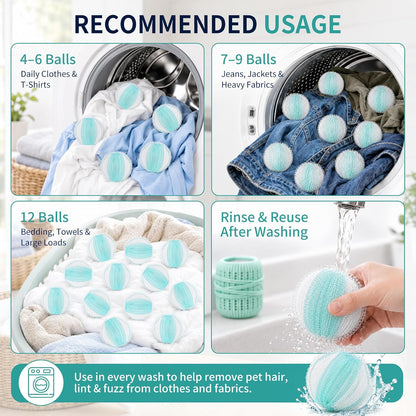 16PCS Pet Hair Remover and Laundry Ball Set, Reusable Dog Hair Remover for Laundry, Lint Catcher Laundry Ball in Washing Machine, Pet Hair Catcher for Clothes, Bedding