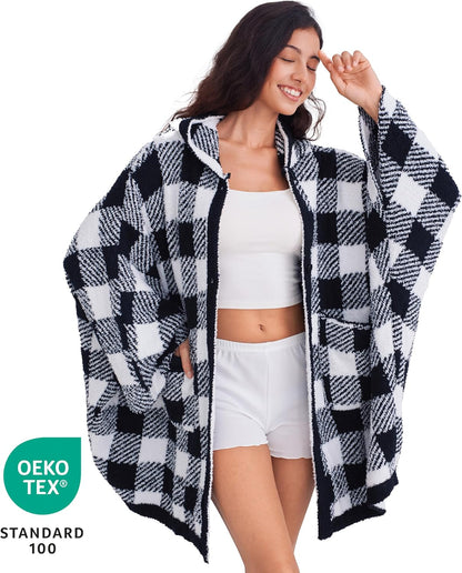 WDCOZY Wearable Blanket Hoodie Poncho Throw Comfy Soft Warm Cape Shawl Cozy Cloak Wrap Hooded with Sleeves For Women Adults