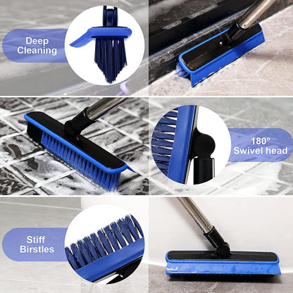 Grout Cleaner Brush with Long Handle, V-Shaped Floor Scrub Brush Swivel Grout Brush Stiff Bristle Floor Grout Scrubber for Bathroom, Tile Line, Crevice, Kitchen, Wall, Deck, Garage (Green)