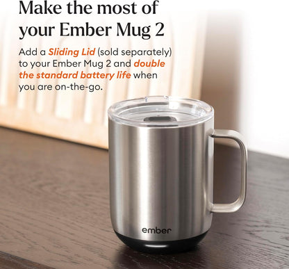 Ember Temperature Control 14oz Smart Mug 2, App-Controlled and Rechargeable Heated Coffee Cup Warmer with Intelligent LED Display, Sage Green.