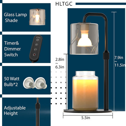 Candle Warmer Lamp with Timer Dimmer, with 2 Bulbs,Adjustable Height,Mothers Day Gifts for Mom,Birthday Gifts for Women,for Yankee Jars,for Room Home Decor (Black)