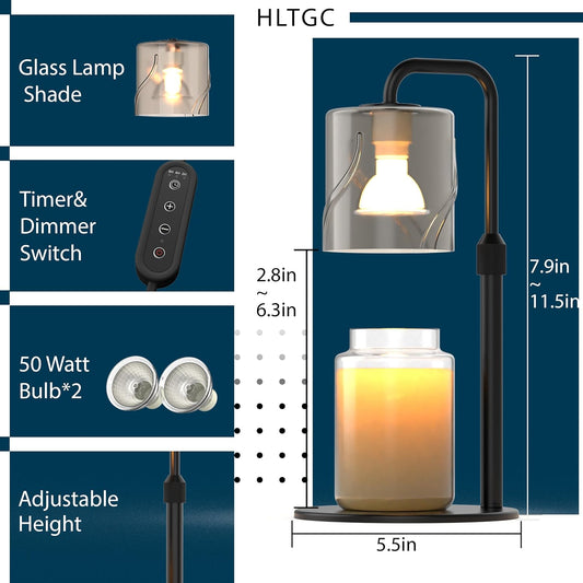 Candle Warmer Lamp with Timer Dimmer, with 2 Bulbs,Adjustable Height,Mothers Day Gifts for Mom,Birthday Gifts for Women,for Yankee Jars,for Room Home Decor (Black)