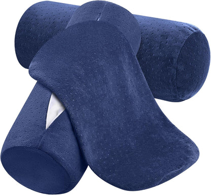Remerry 2 Pcs Velvet Neck Roll Pillow Covers, 16 x 6 Inches, Navy Blue