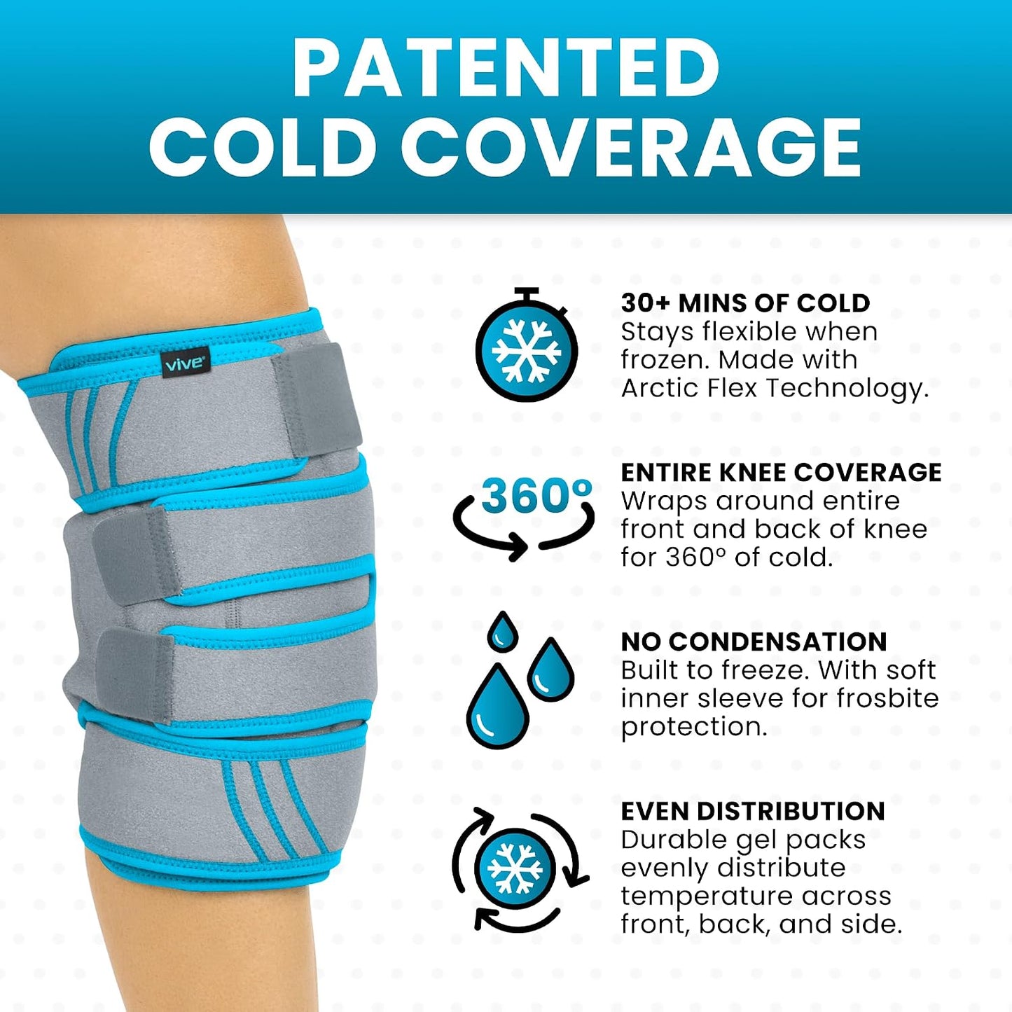 Vive Knee Ice Pack Wrap - Cold/Hot Gel Compression Brace for Pain Relief | Strap for Arthritis Pain, Tendonitis, ACL, Athletic Injury, Osteoarthritis, Women, Men, Running, Meniscus, Patella, Surgery