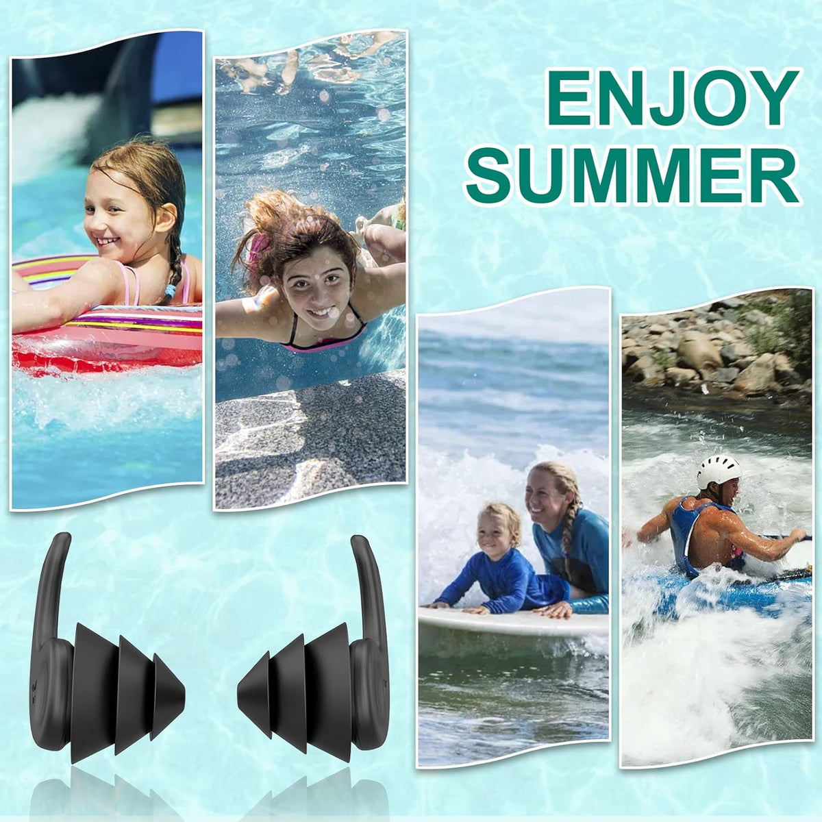 Swimming Ear Plugs for Adults,3 Pairs Waterproof Reusable Silicone Swim Earplugs for Swimming Surfing Snorkeling Showering and Water Pool,Beach,Ocean (Adults & Teens 14+)