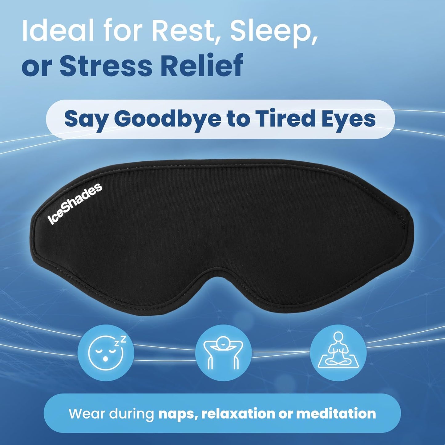 IceShades Cooling Gel Eye Mask for Migraine Relief, Tension & Hangover Migraine Mask, Cold Compress for Headache Dark Circles Tired Puffy Eyes, Reusable Ice Pack for Sleeping, Blue