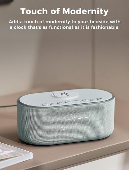 Odokee Qi Certified Wireless Charging Alarm Clock Radio for Bedroom