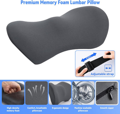 Lumbar Pillow, Memory Foam Lumbar Support Pillow for Office Chair and Car Seat, Ergonomic Streamline Back Pillow for Lower Back Pain Relief, Back Support Pillow for Sitting, Driving, Traveling