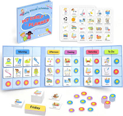 Large Visual Schedule for Kids Chore Reward Chart,Bedtime Routine Chart for Toddlers,Double Side Weekly Planner Board With 109 Cards for Home School Planner,Autism Learning Materials.