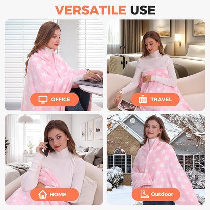 KSFJZF Heated Blanket, Cordless Portable Heated Throw Blanket, Battery Operated Heating Blanket with Rechargeable 20000mAh Power Bank, 59" x 35.5" Electric Heated Shawl, 3 Fast-Heating Levels (Pink)