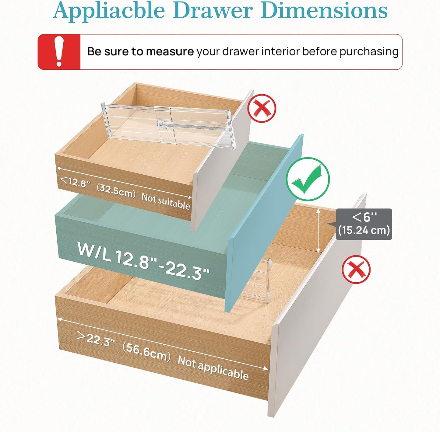 Vtopmart 2.36" Drawer Dividers with Expandable Inserts, 12.8"-22.3", 8 Pack | Adjustable Kitchen Drawer Organizer, Clear Organizer Separator for Flatware, Utensil, Cutlery, 8 Dividers with 14 Inserts