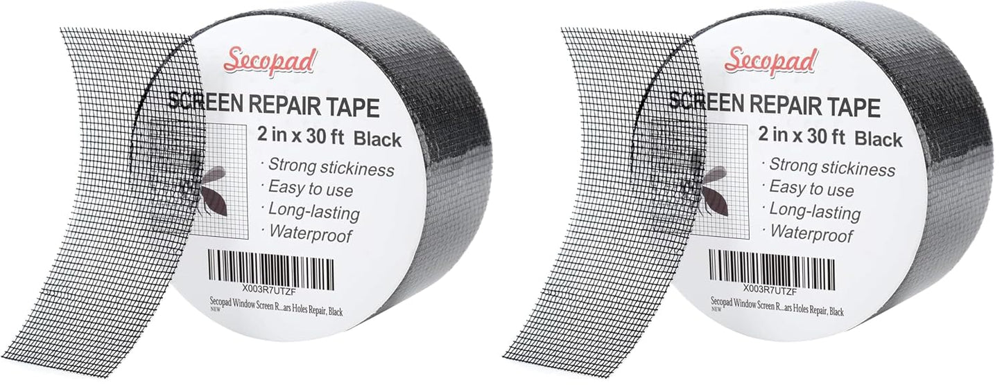 Secopad 2" x 180" (15FT) Screen Repair Tape, Screen Repair Kit, Black | Window Screen Patch, Quick Repair, Strong Adhesive, Easy to Use, For Mesh Window & Door, Cuttable Fiberglass, No Tools Needed