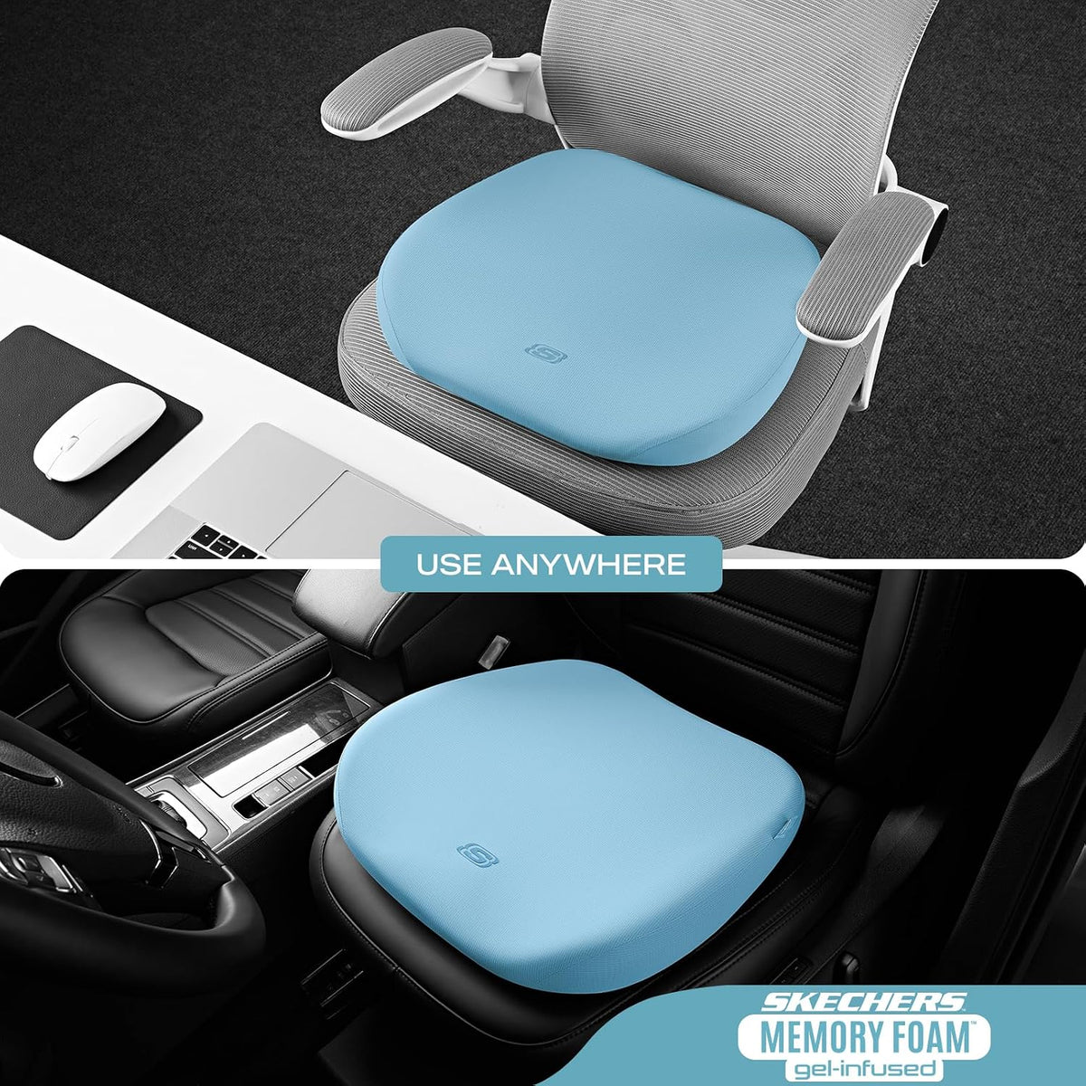 Skechers Seat Cushion Premium Gel & Memory Foam-Office Chair Cushion for Tailbone Pain Relief,Butt Pillow for Office Chair,Car seat Cushion,Long Sitting Office Workers,and Car Drivers,Black